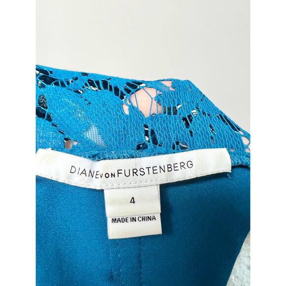 Diane von Furstenberg Fifi Floral Lace Fit & Flare Mini Dress Peacock Women's 4 - Picture 3 of 5